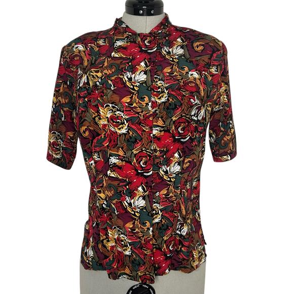 Vintage Maximalist Button Up Short Sleeve Blouse Size 8 - Picture 2 of 7